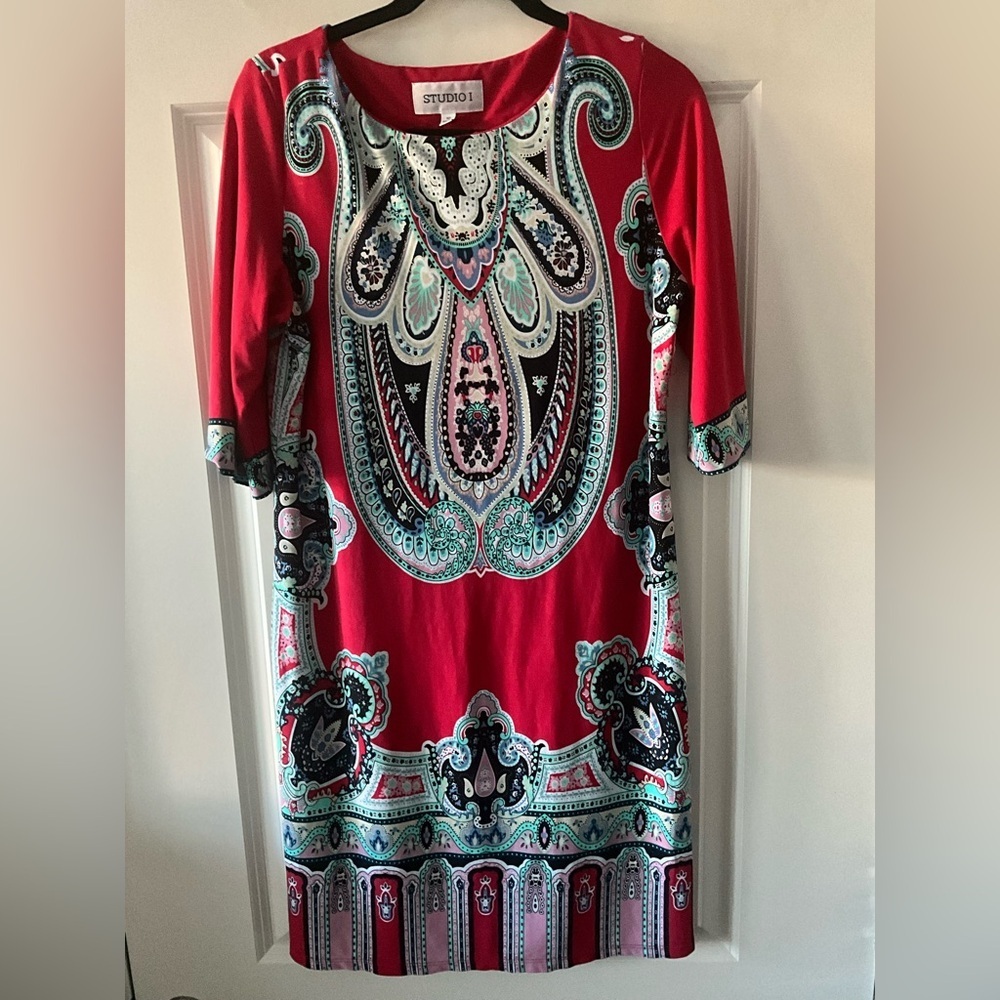 Studio I Red Paisley Dress Size 10